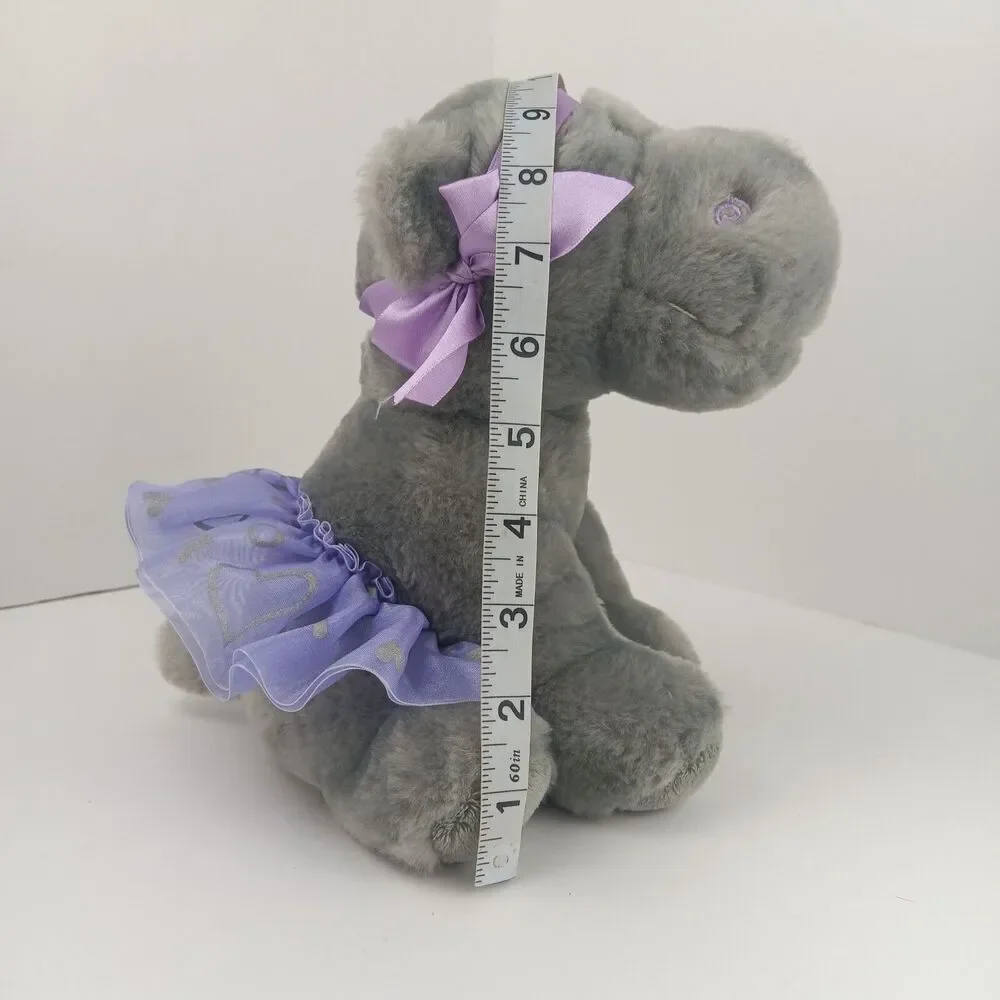 The Petting Zoo HIPPO Ballerina Plush Stuffed Animal Toy Gray Purple Tutu Hearts